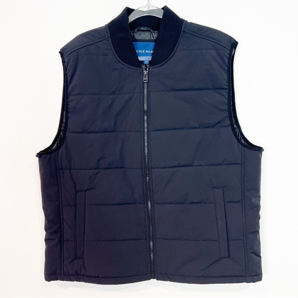 COLE HAAN BLACK QUILTED FULL ZIP SLEEVELESS VEST MENS SZ XL